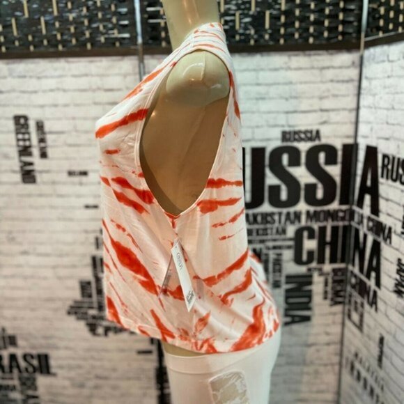 Sage L Coral Tie-Dye Crew Ribbed Neck Seamless Tank Top - Picture 4 of 5